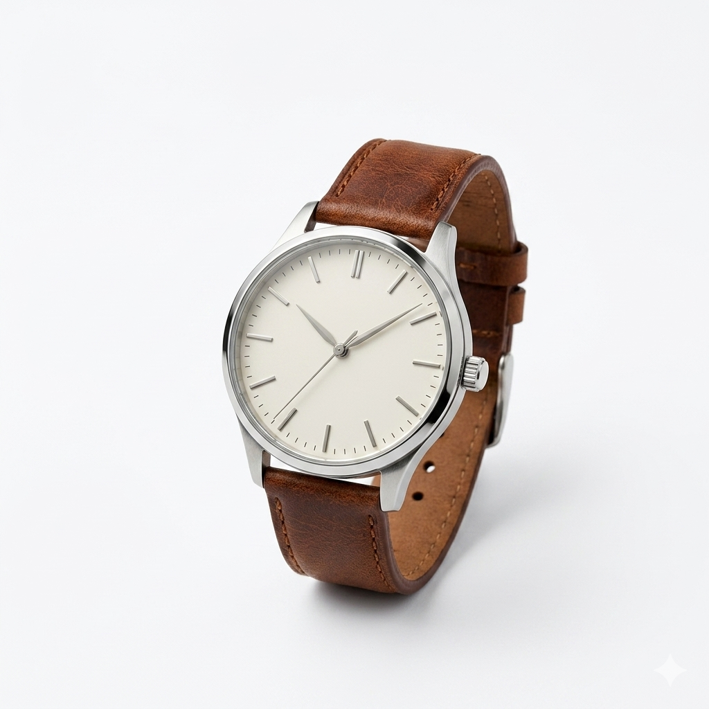 Classic Minimal Leather Strap Watch – Silver Dial
