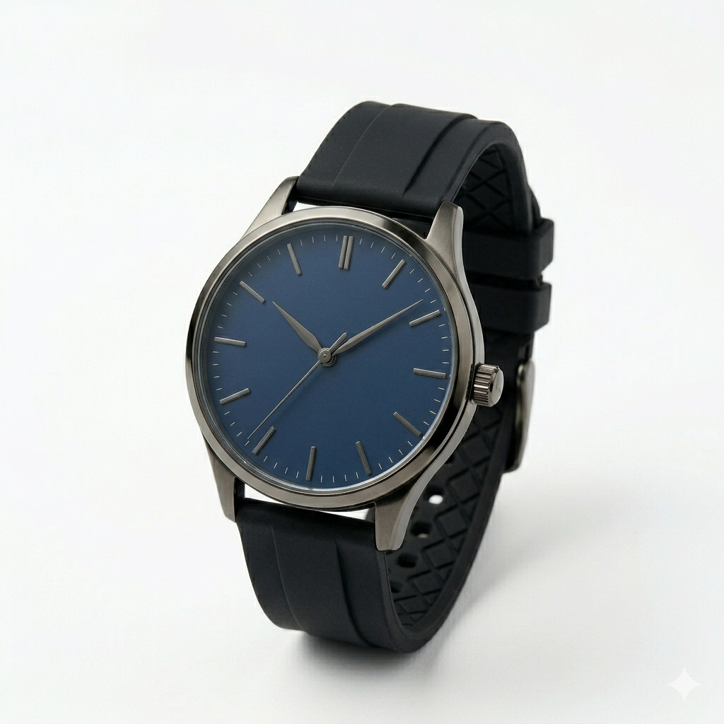 Modern Minimal Blue Dial Watch – Black Strap