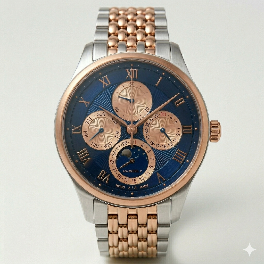Blue Dial Multi-Function Watch – Two-Tone Steel Strap