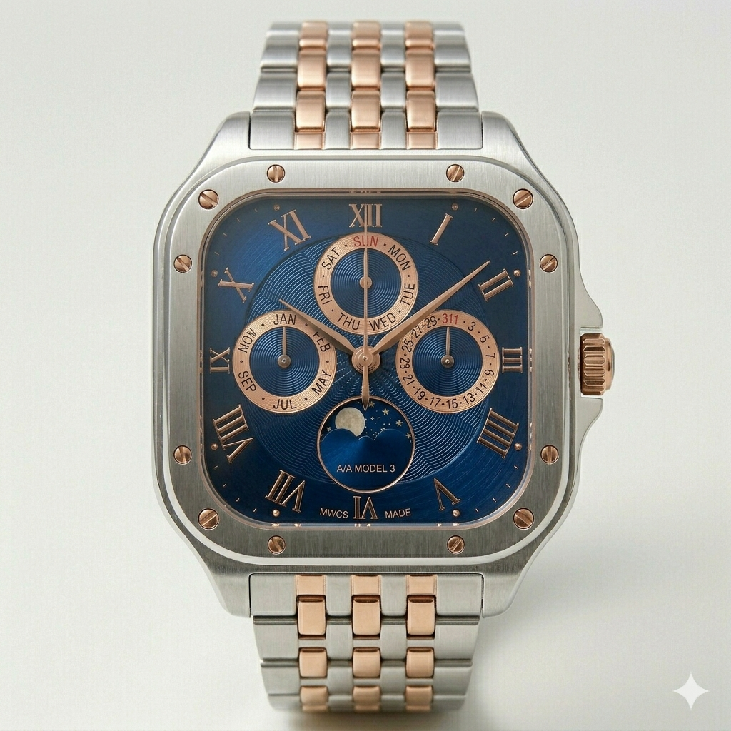 Square Blue Dial Multi-Function Watch – Two-Tone Steel
