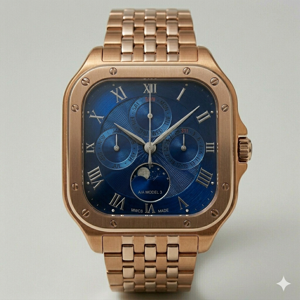 Square Blue Dial Multi-Function Watch – Rose Gold Steel