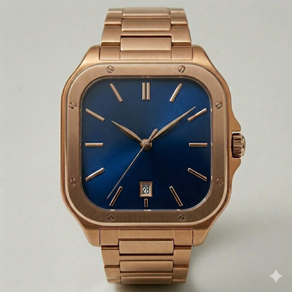 Square Blue Dial Watch – Rose Gold Steel Strap