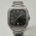 Square Black Dial Watch – Stainless Steel Strap