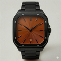Square Orange Dial Watch – Black Stainless Steel Strap