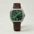Square Green Dial Watch – Brown Leather Strap