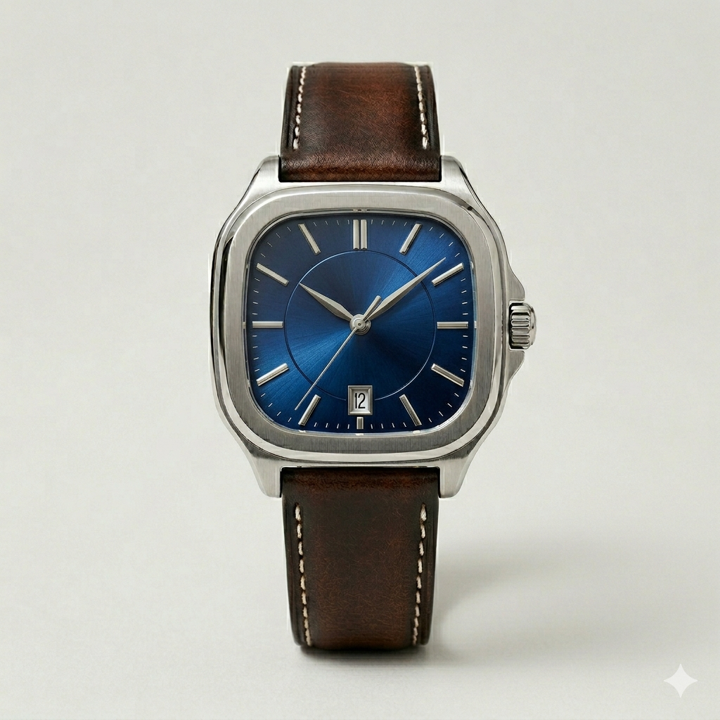 Square Blue Dial Watch – Leather Strap