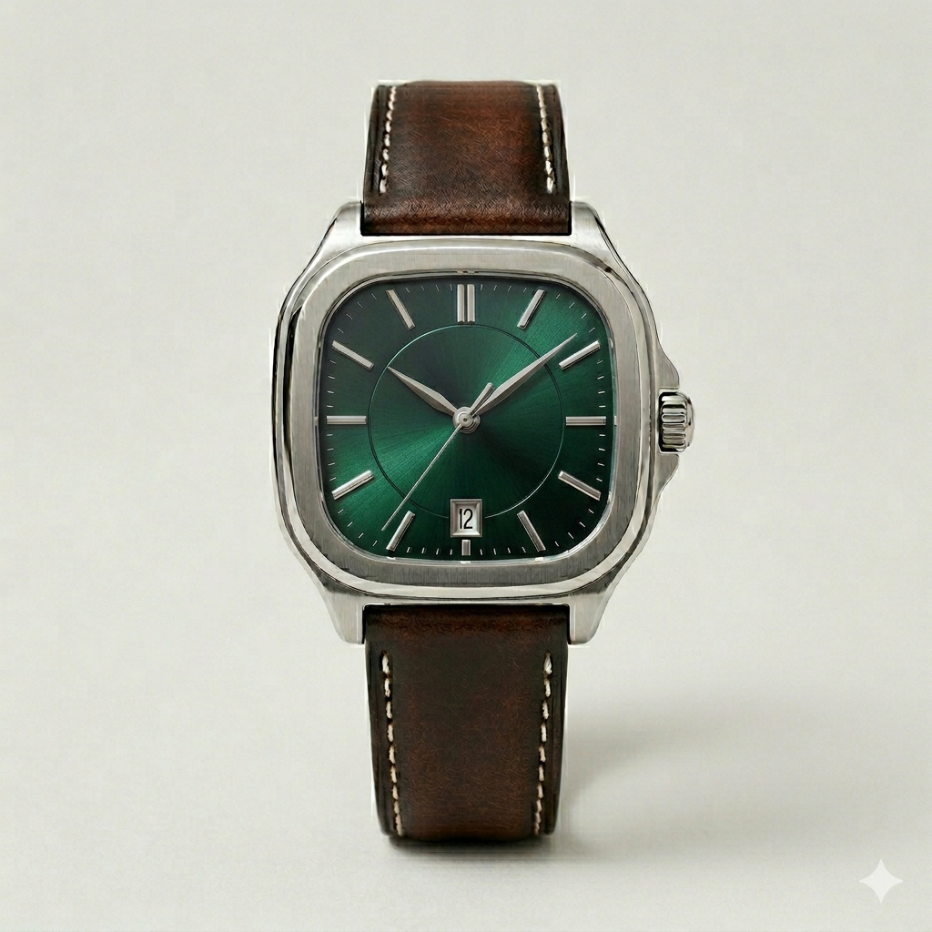 Square Green Dial Watch – Leather Strap