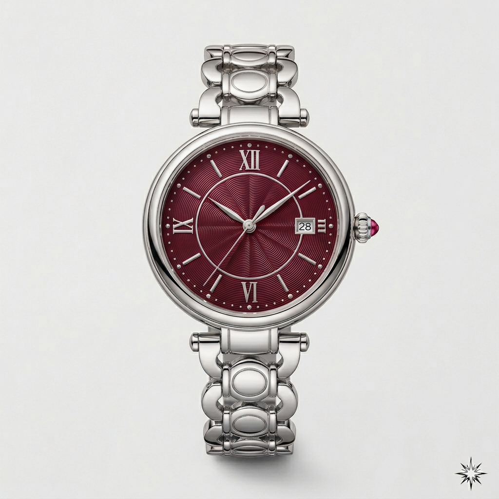 Round Red Dial Watch – Silver Metal Strap