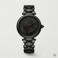 Round Black Dial Watch – Metal Link Strap