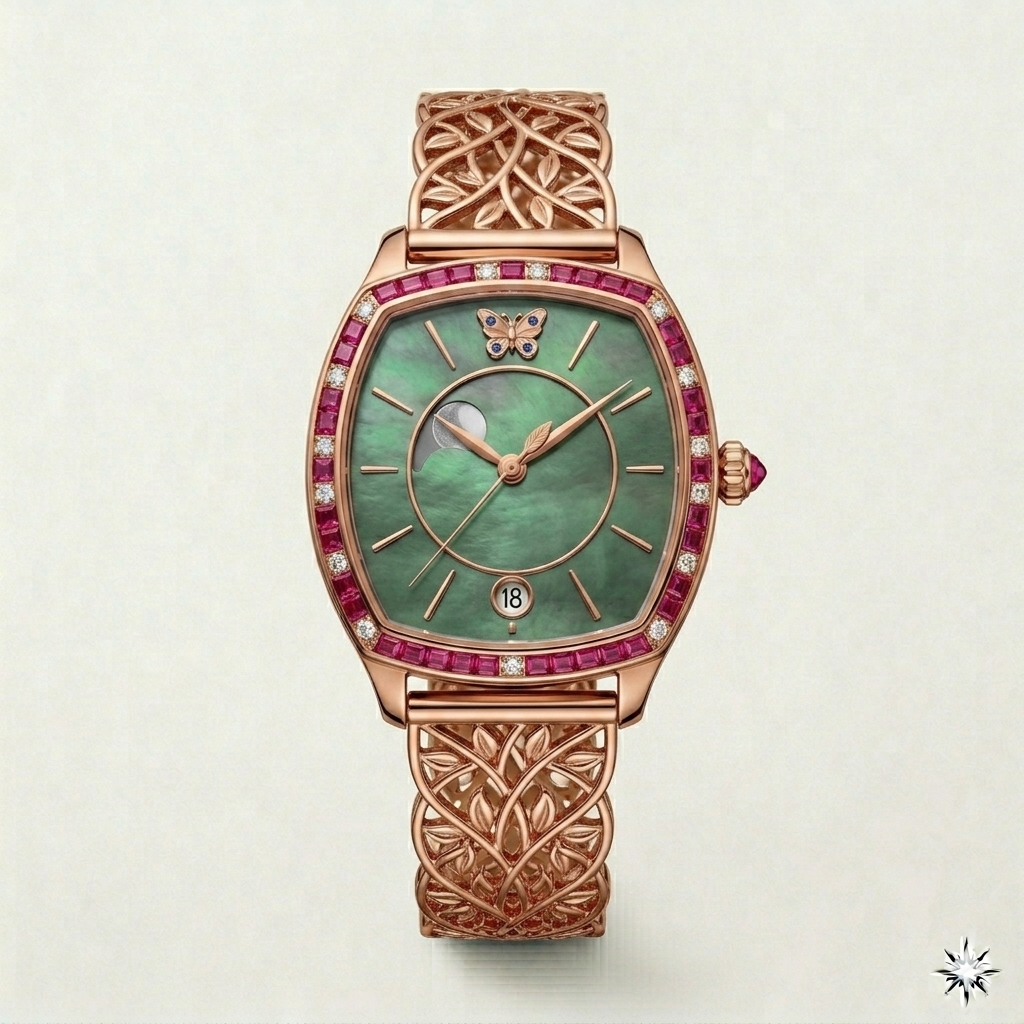 Emerald Butterfly Rose Gold Watch