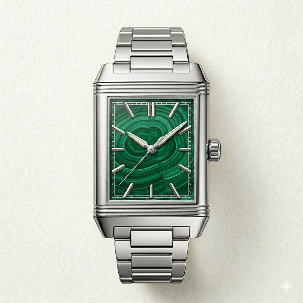 Deep Green Square Dial Steel Watch