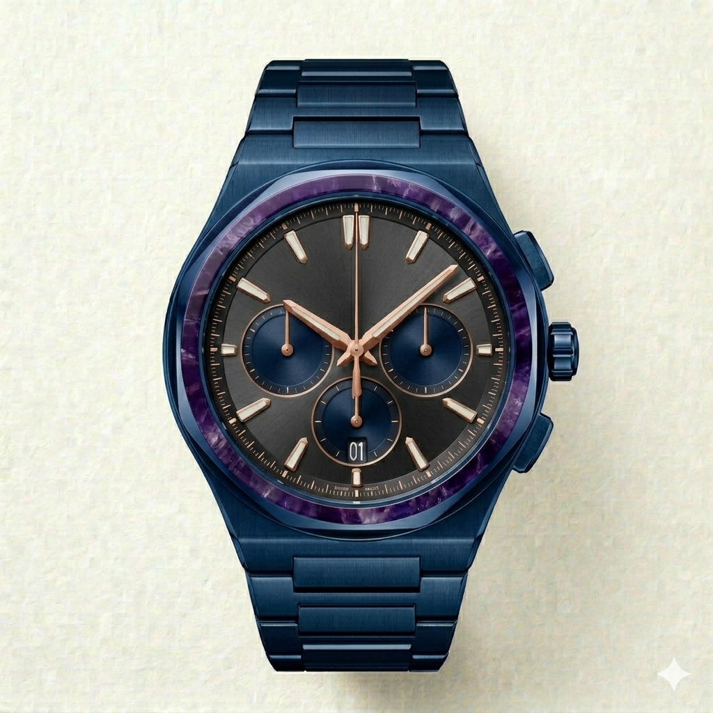 Blue Chronograph Dial Steel Watch