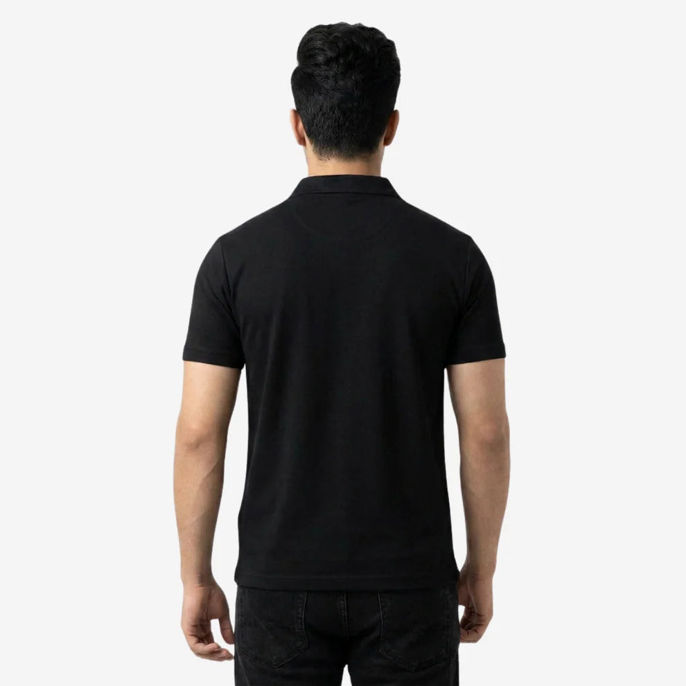 Men's Solid Polo Half-Sleeve T-Shirt (Black)