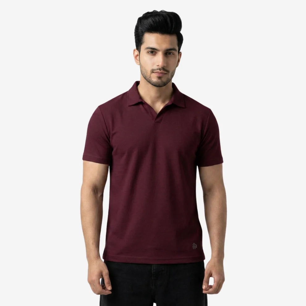 Men's Solid Polo Half-Sleeve T-Shirt (Wine)