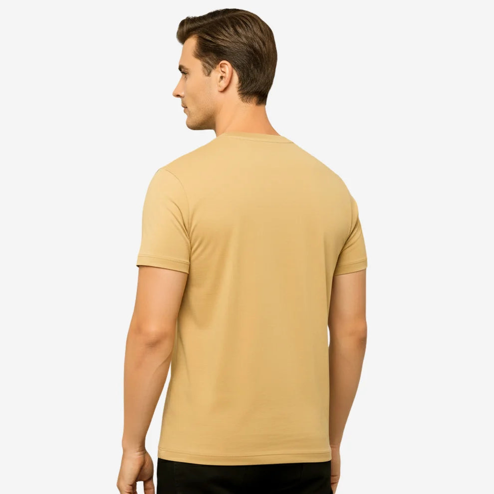 Men’s Printed Round‑Neck T‑Shirt (Warm Gold)