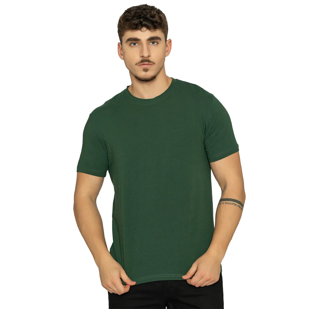 Forest Green Round Neck Half Sleeves T-Shirt for Men